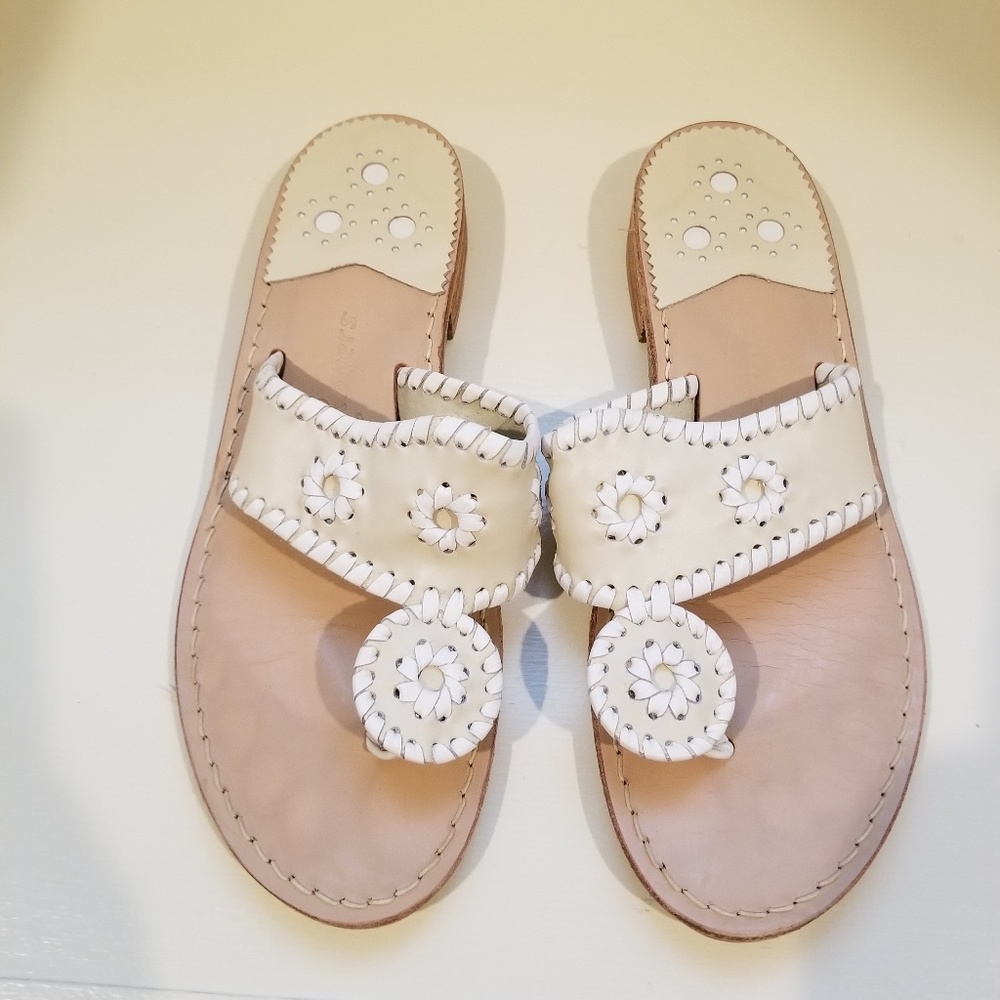 Jack Roger White and Cream Flat Sandals Sz 6